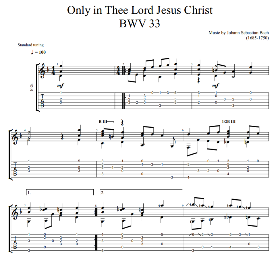 Only in Thee Lord Jesus Christ BWV 33 for guitar tab